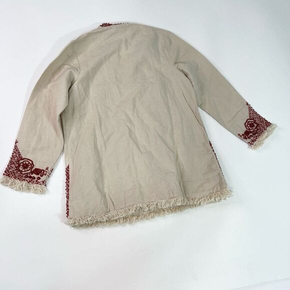Soft Surroundings Sahara Tunic Womens Small Red Beaded Fringe Hem Linen Blend - Picture 9 of 11